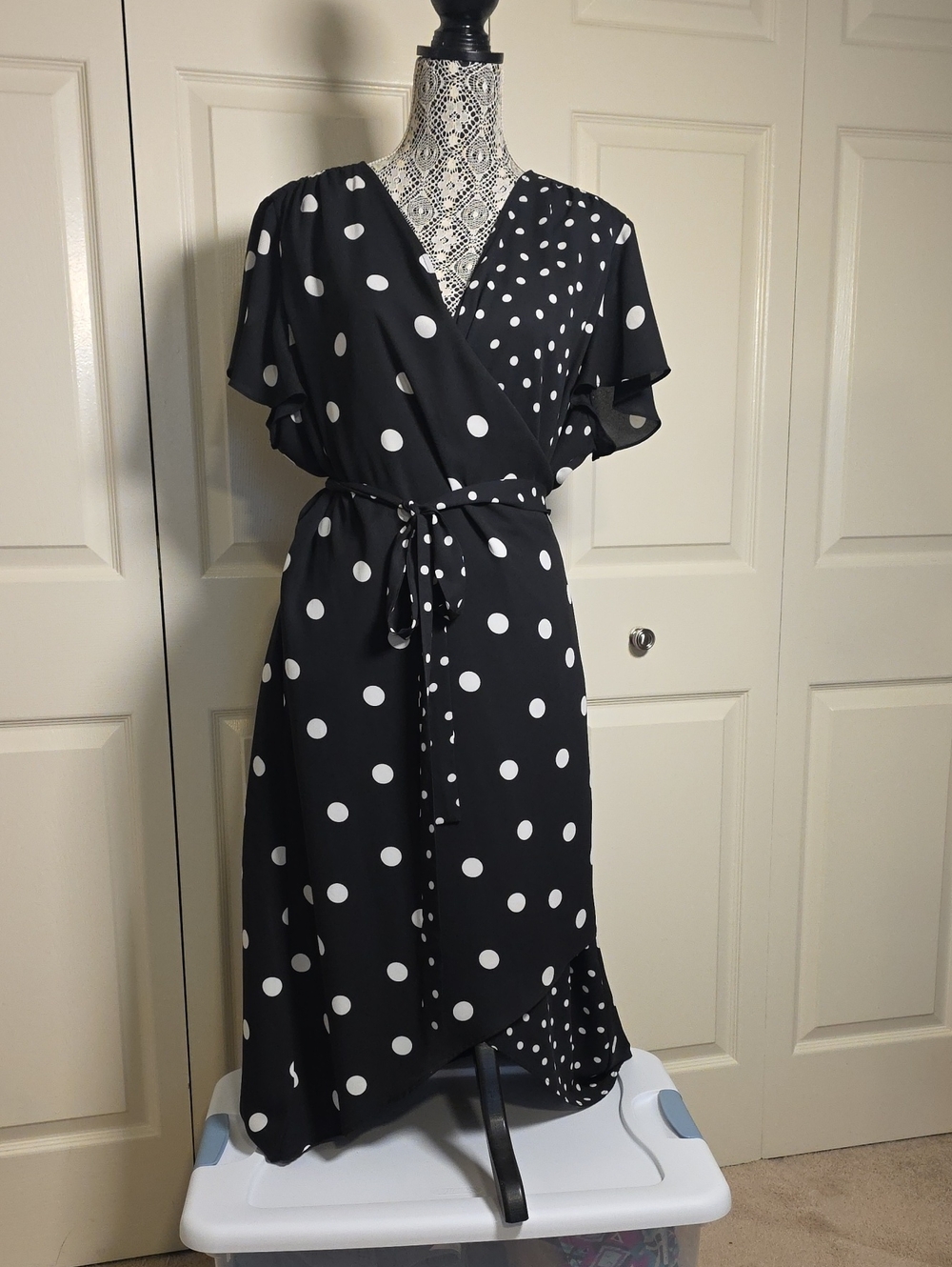 Worthington Polka Dot Wrap Dress in Black and White